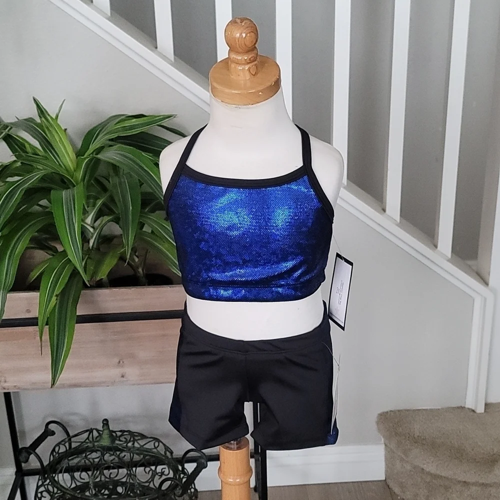 Shimmy Shimmy Inc Girls Royal Blue Hologram Dance Cheer Set NWT